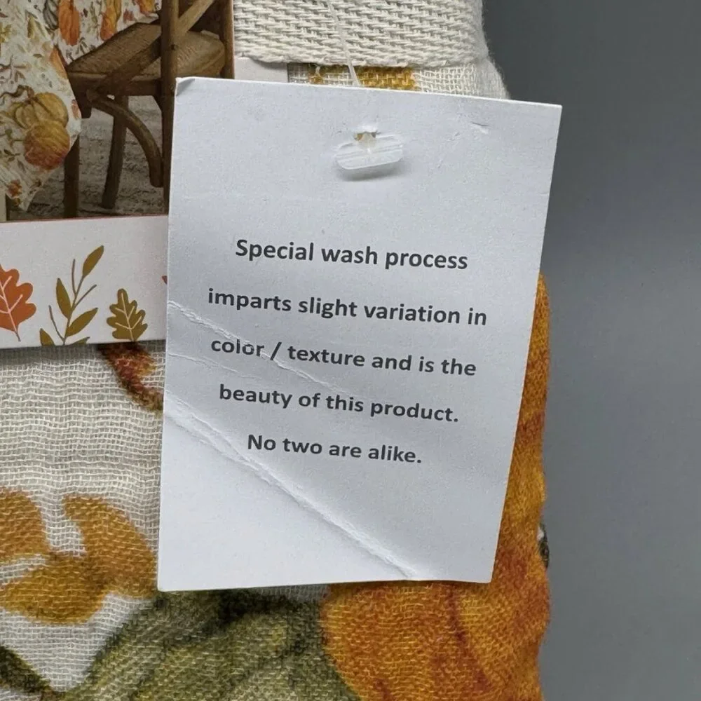 Rachel Ashwell Farmhouse Pumpkin Fall Leaves Tablecloth 60x120 Gauzy Cotton